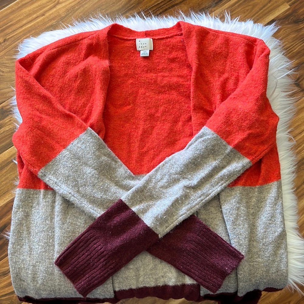 A New Day Red Grey Purple Cardigan XS